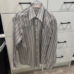 Pronto Uomo Men's Striped Dress Shirt - Black, White, Gray